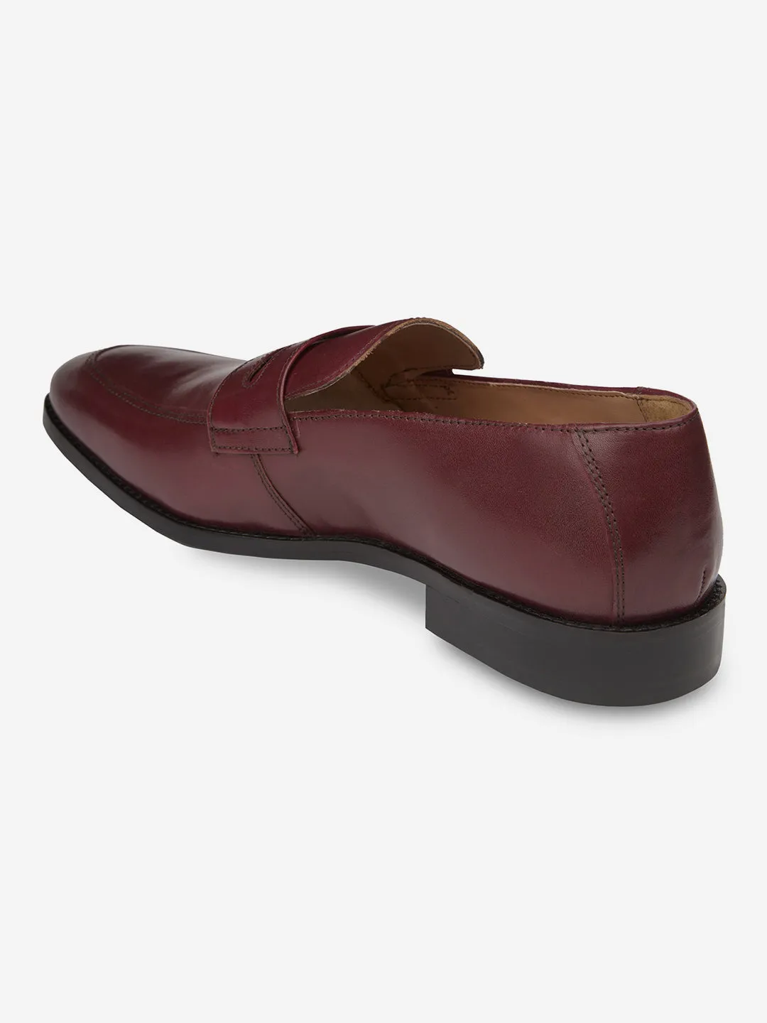 Men Burgundy Leather Formal Slip On Shoes