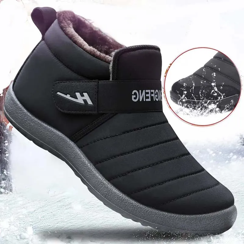 Men Warm Snow Boots Fur Lining Waterproof Shoes, Casual Winter Furry Warm Boot