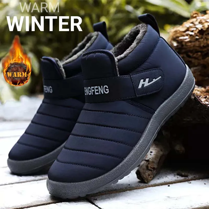 Men Warm Snow Boots Fur Lining Waterproof Shoes, Casual Winter Furry Warm Boot