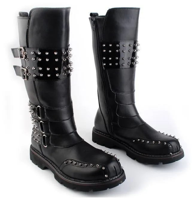 Men's Buckle Strap Punk Rivet Riding Boots Martin Boots