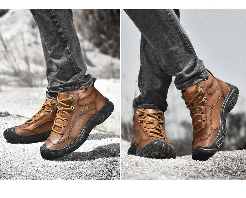 Men's Leather Formal Classic Boots Outdoor Waterproof Hiking Shoes | 5202