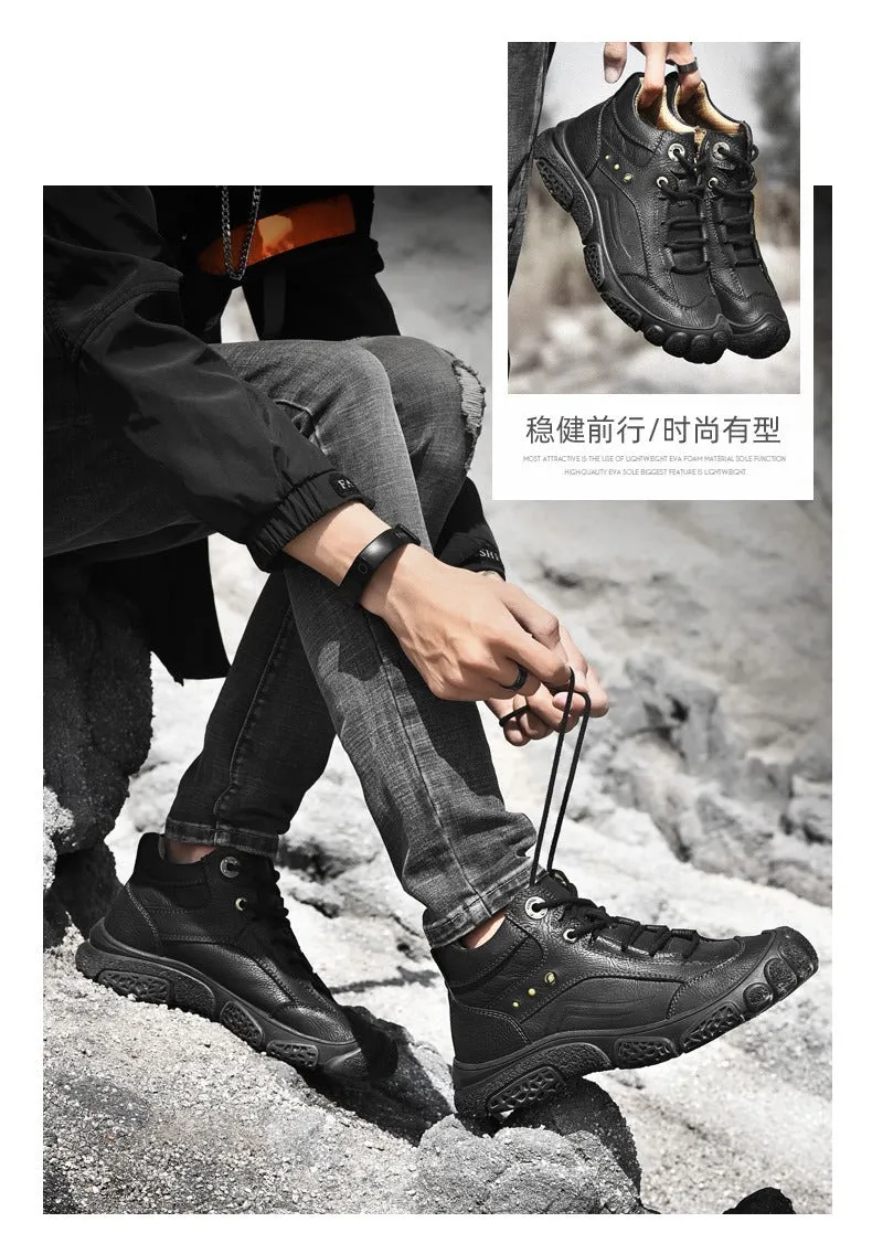 Men's Leather Formal Classic Boots Outdoor Waterproof Hiking Shoes | 5202