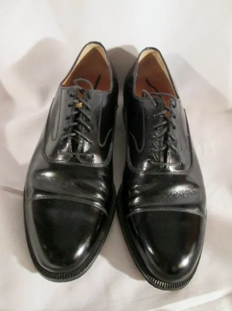 Mens SALVATORE FERRAGAMO Patent Leather Cap Toe OXFORD Loafer Shoe 7.5 BLACK Italy