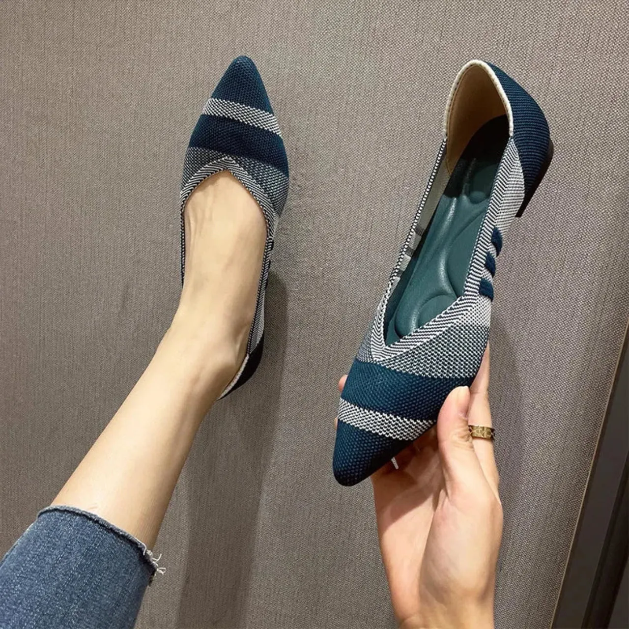 Merendy Knit Slip-On Pointed Toe Comfort Ballet Flats