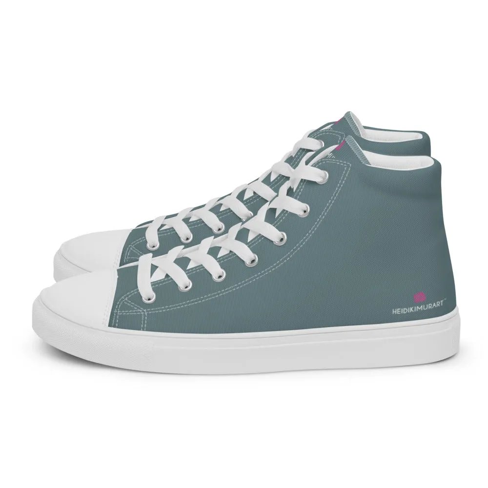 Mint Green Men's High Tops, Solid Pale Greyish Green Color Men’s High Top Canvas Sneaker Shoes (US Size: 5-13)