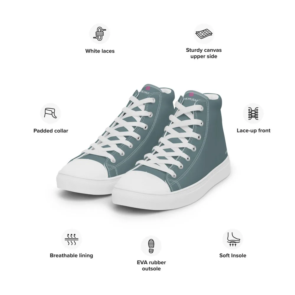 Mint Green Men's High Tops, Solid Pale Greyish Green Color Men’s High Top Canvas Sneaker Shoes (US Size: 5-13)