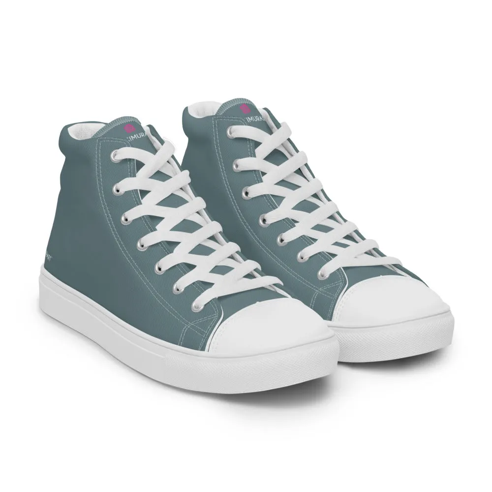 Mint Green Men's High Tops, Solid Pale Greyish Green Color Men’s High Top Canvas Sneaker Shoes (US Size: 5-13)