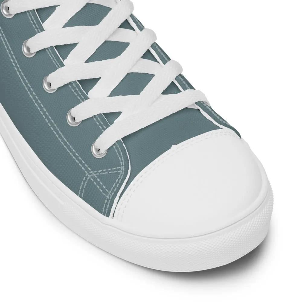 Mint Green Men's High Tops, Solid Pale Greyish Green Color Men’s High Top Canvas Sneaker Shoes (US Size: 5-13)