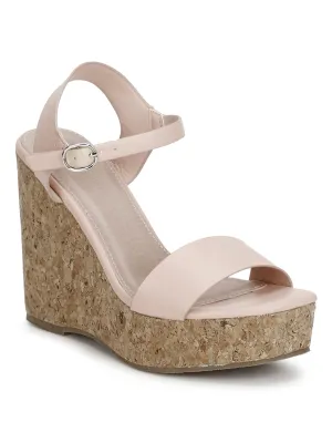 Nude Pu High Wedges