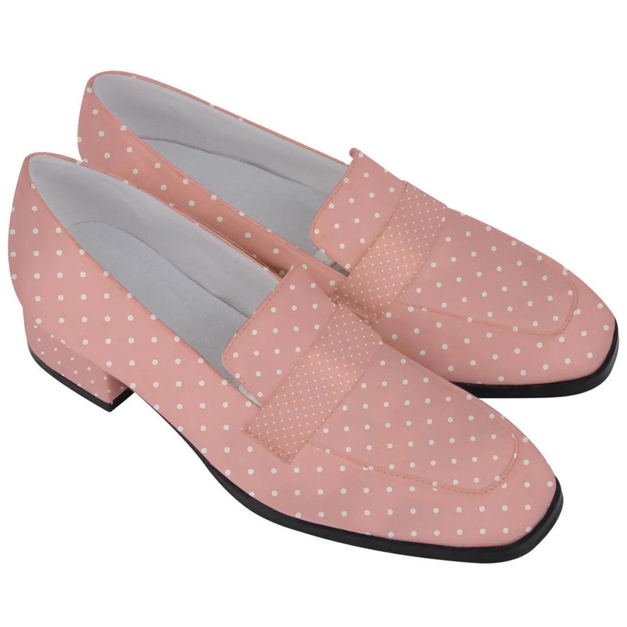 Pink Loafers, Loafers Women, Pink Shoes Women, Loafers Vintage Style, Pin up Loafers, Swiss Dot Loafers, Chunky Heels Women, retro shoes