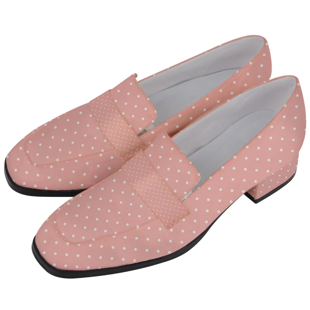 Pink Loafers, Loafers Women, Pink Shoes Women, Loafers Vintage Style, Pin up Loafers, Swiss Dot Loafers, Chunky Heels Women, retro shoes