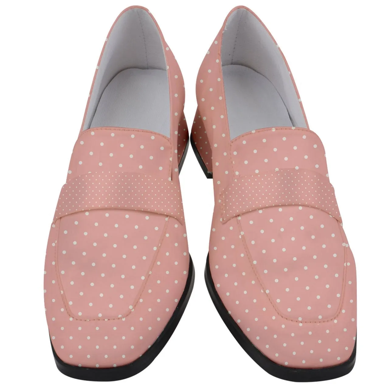 Pink Loafers, Loafers Women, Pink Shoes Women, Loafers Vintage Style, Pin up Loafers, Swiss Dot Loafers, Chunky Heels Women, retro shoes