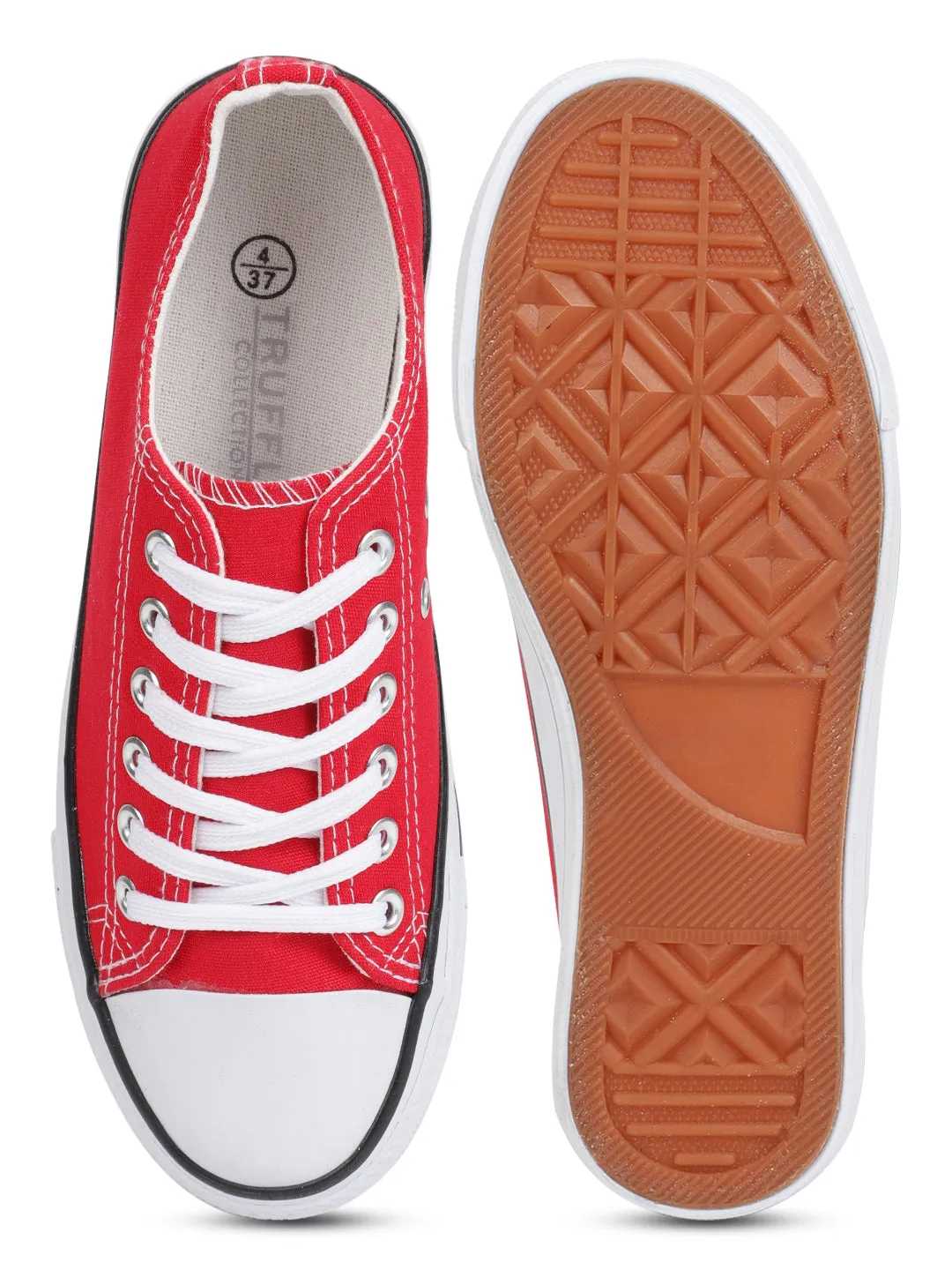 Red Canvas Stylish Lace-Up Sneakers For Kids-Unisex (TC-LKCAN3-RED)