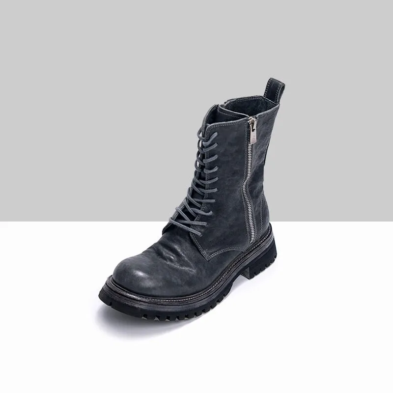 Retro Horse Leather Martin Boots For Women Sweet and Cool Ankle Boots in Dark Grey/Black