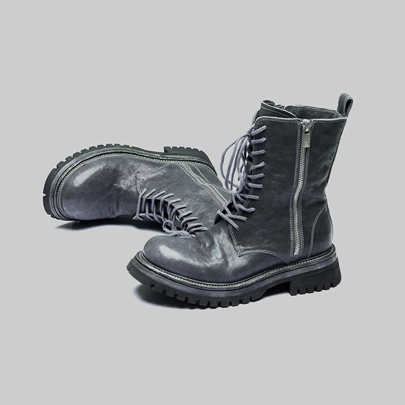 Retro Horse Leather Martin Boots For Women Sweet and Cool Ankle Boots in Dark Grey/Black