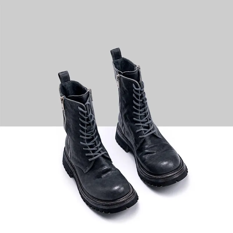 Retro Horse Leather Martin Boots For Women Sweet and Cool Ankle Boots in Dark Grey/Black