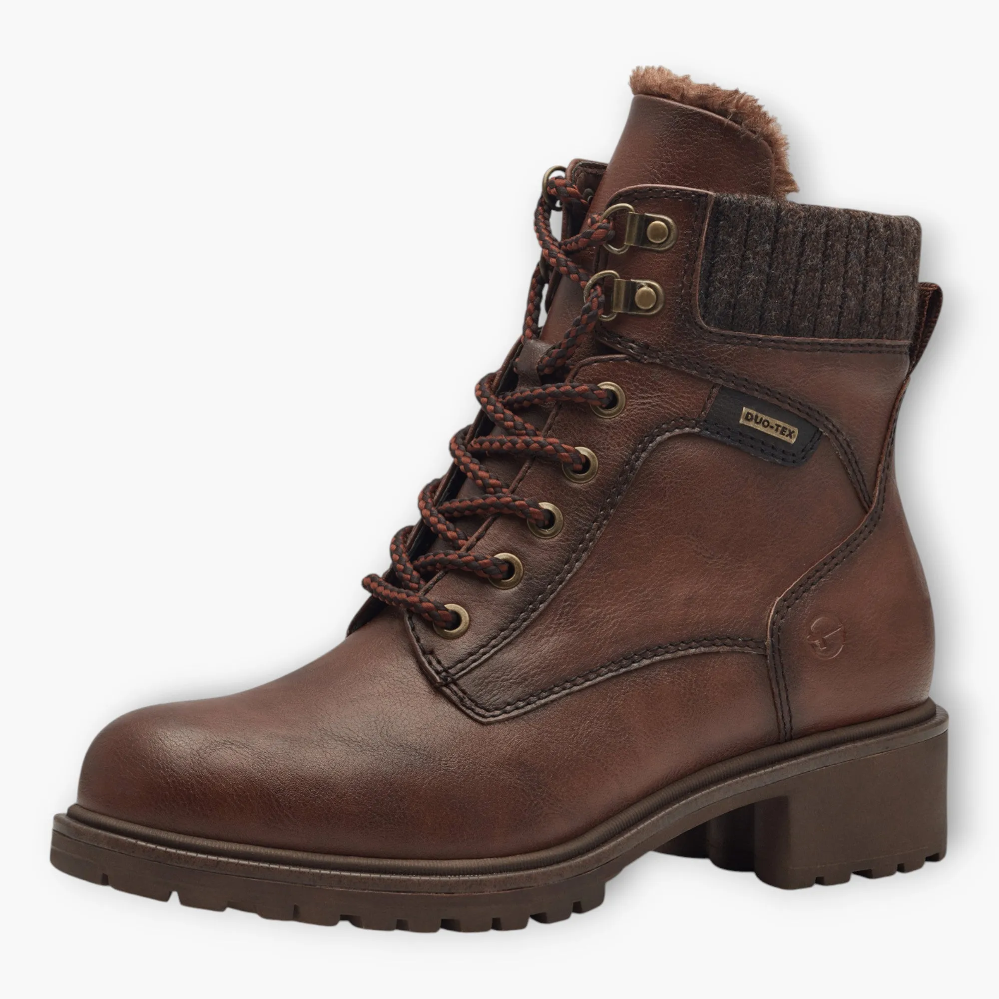 Tamaris Brown Boots with Rope-Style Laces & Chunky Sole - DUOTEX, Fur-Lined Tongue, Side Zip, Comfort Fit