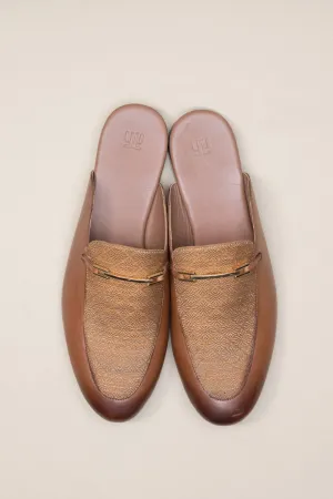 Tan Leather Brocade Loafers