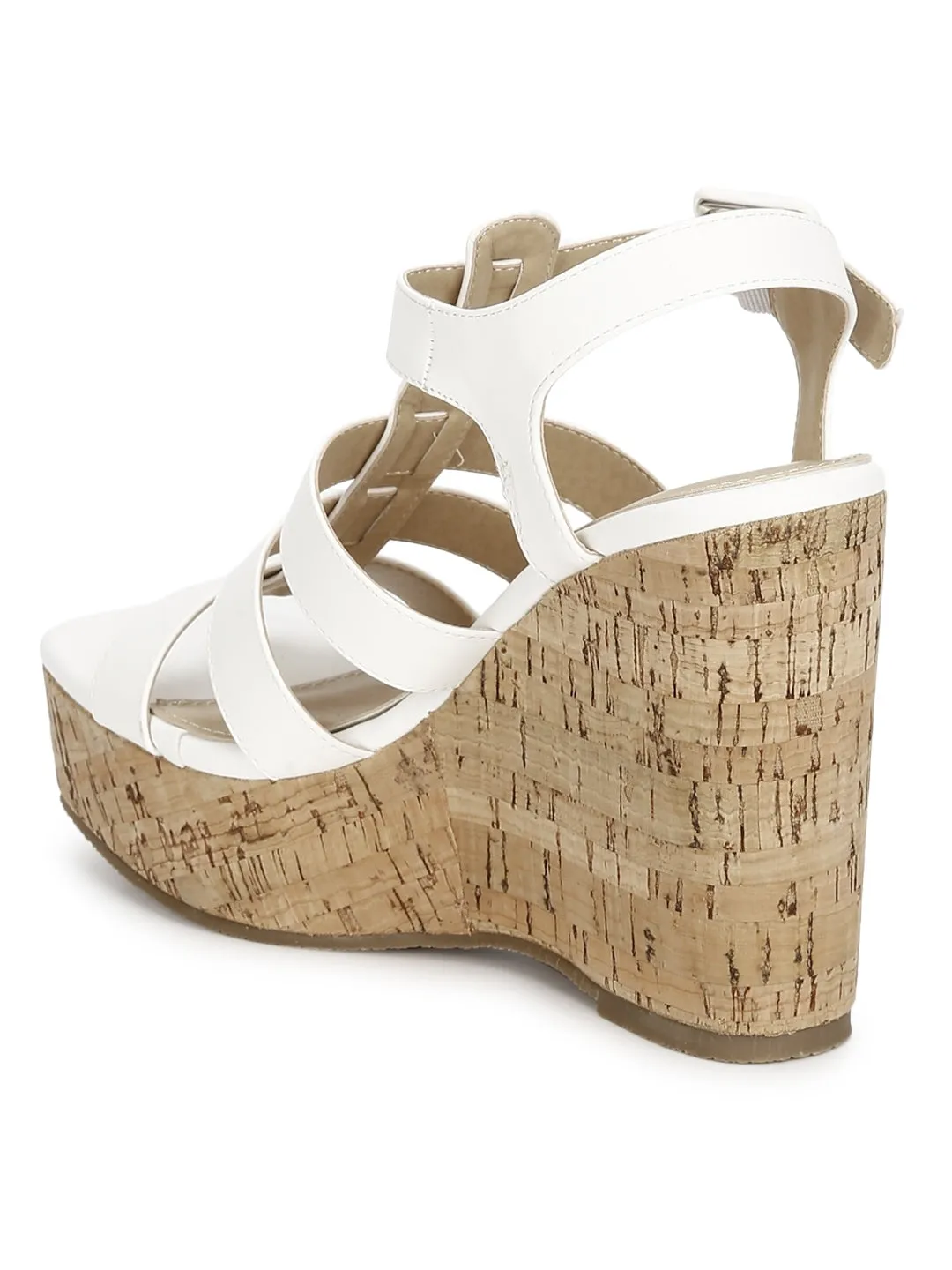 White Pu Strapped Wedges