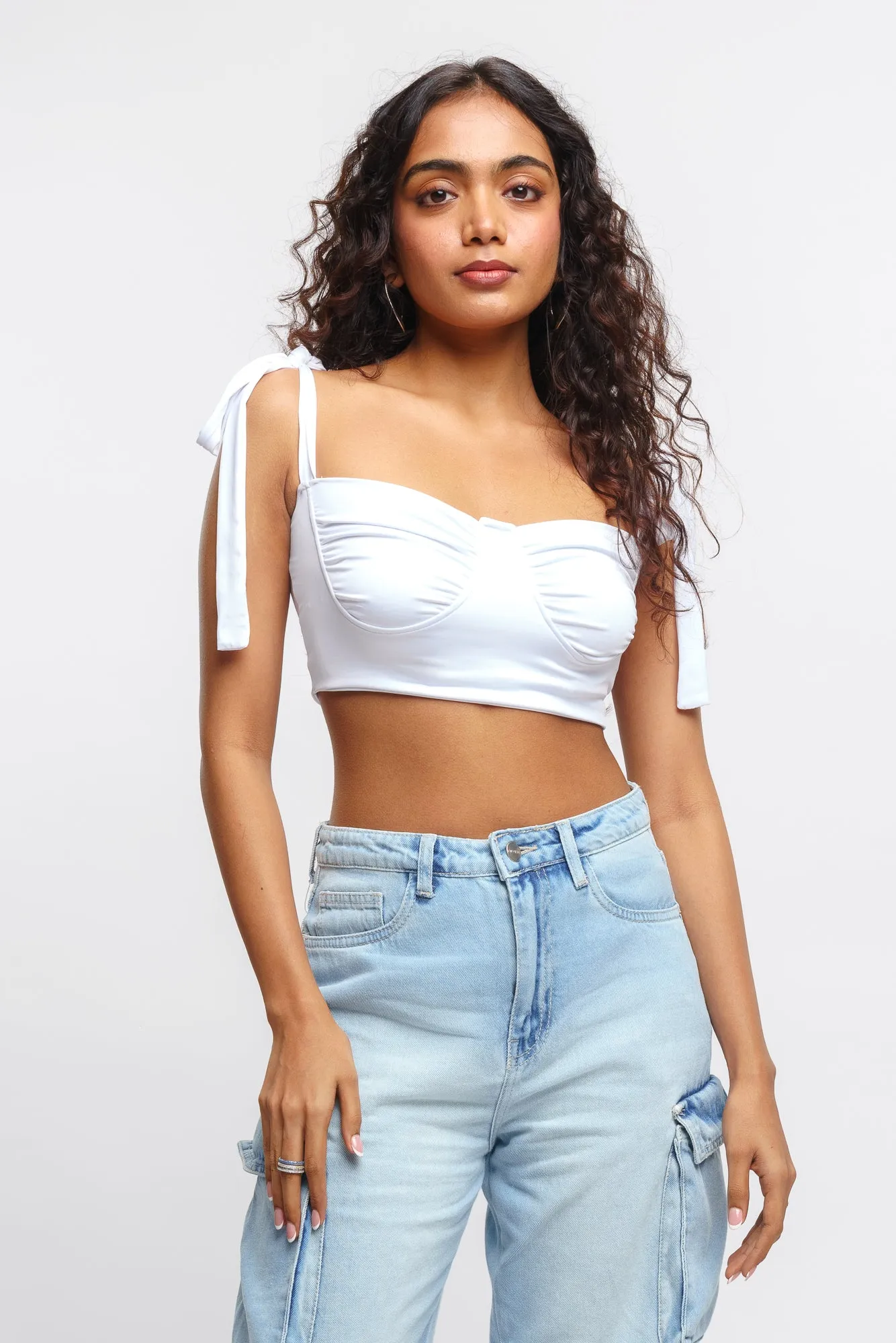 White Tie Up Crop Top