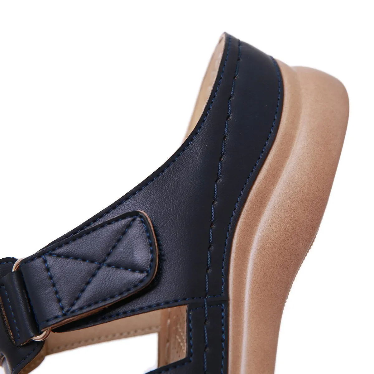 Women summer peep toe platform wedge slides arch support velcro slides