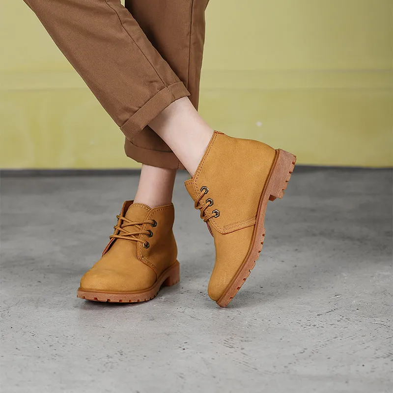 Women's Handmade High Lace-up Boot in Nubuck Calfskin in Light Tan