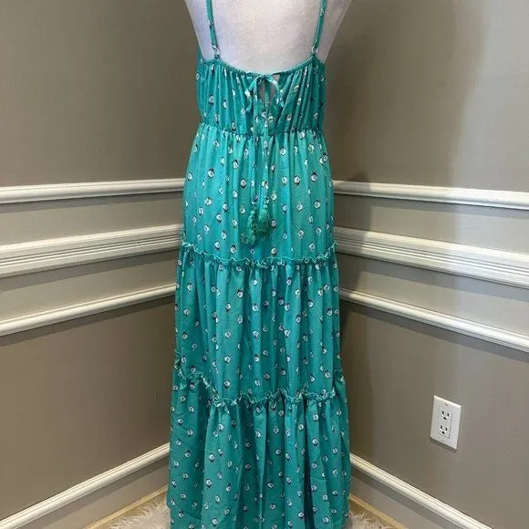 Women's Unishe Teal Aqua Floral polka dot maxi slip dress