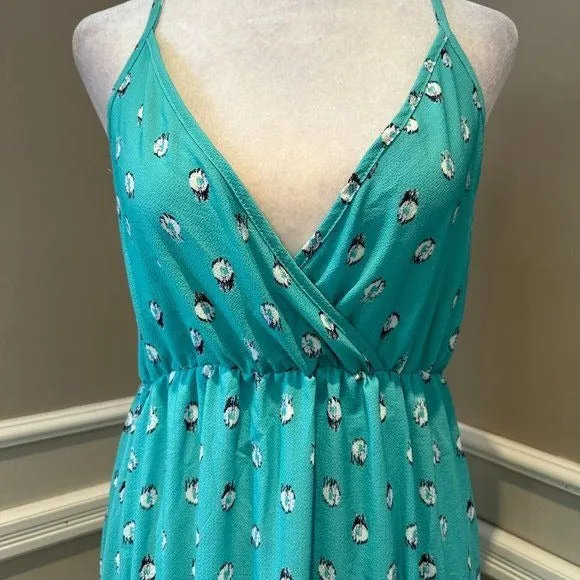 Women's Unishe Teal Aqua Floral polka dot maxi slip dress