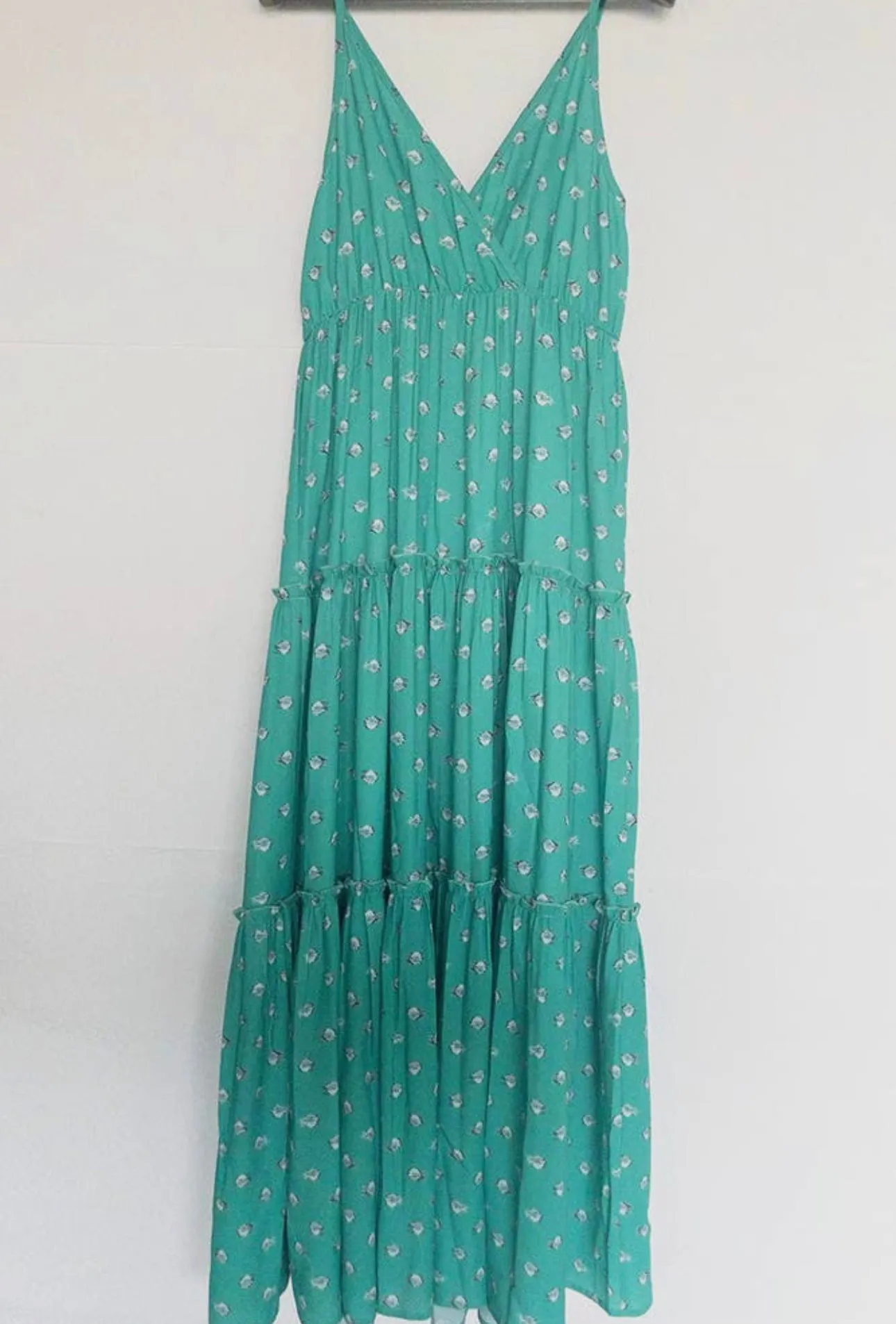 Women's Unishe Teal Aqua Floral polka dot maxi slip dress