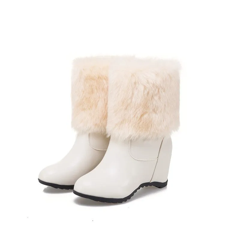 Women's winter fur warm plush wedge heels snow boots