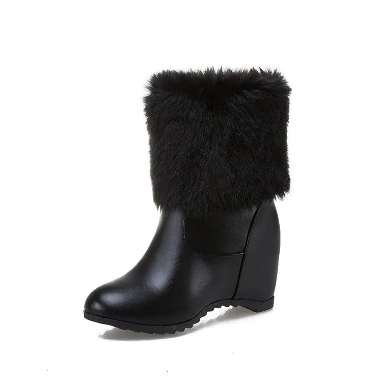 Women's winter fur warm plush wedge heels snow boots