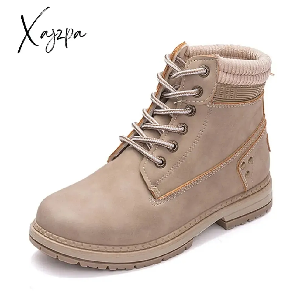 Xajzpa - Classic Martin Boots Women Warm Winter Ankle Bootie Outdoor Walking Shoes Girl Fashion Casual Snow Shoes for Cold Weather