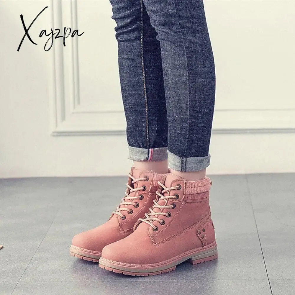 Xajzpa - Classic Martin Boots Women Warm Winter Ankle Bootie Outdoor Walking Shoes Girl Fashion Casual Snow Shoes for Cold Weather