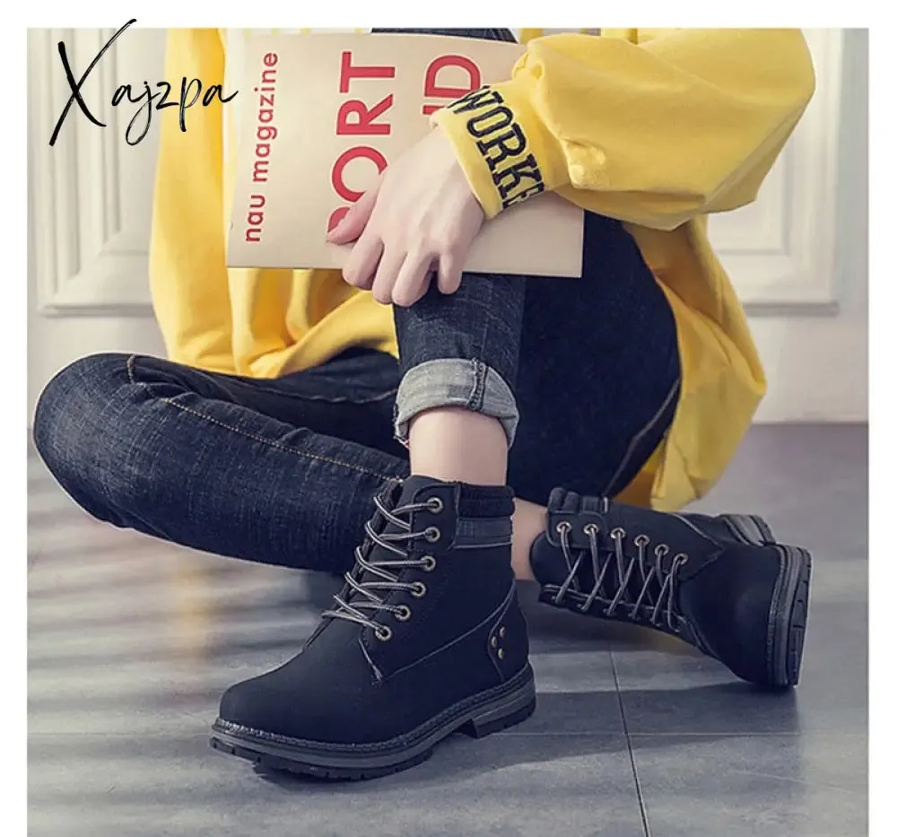 Xajzpa - Classic Martin Boots Women Warm Winter Ankle Bootie Outdoor Walking Shoes Girl Fashion Casual Snow Shoes for Cold Weather