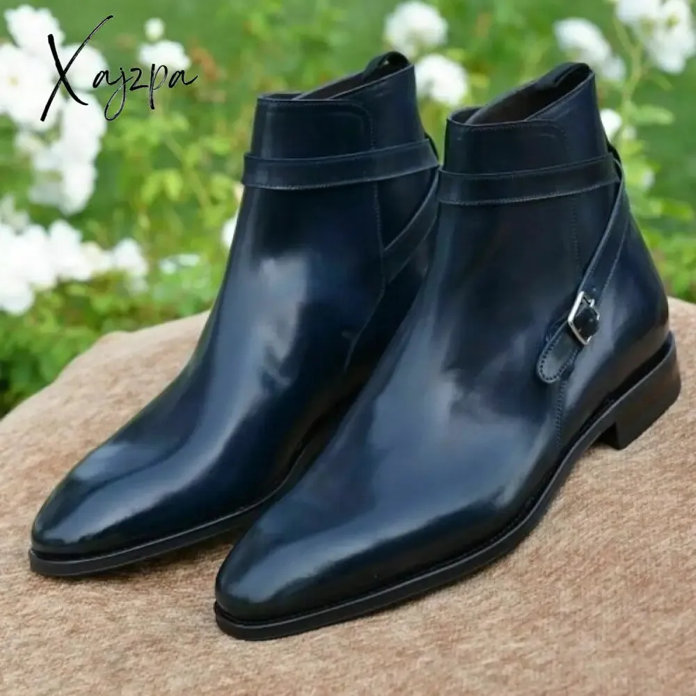 Xajzpa - New Men Ankle Boots Brown Black Red  Classic Business Casual Fashion Party Wild Personality Buckle Men Shoes Free Shiping