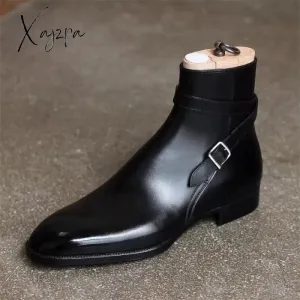 Xajzpa - New Men Ankle Boots Brown Black Red  Classic Business Casual Fashion Party Wild Personality Buckle Men Shoes Free Shiping